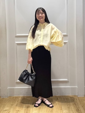 「A part by（アパートバイ）のプリーツイージータイトスカート2（スカート、ブラック系）」を使った、ゆいぴさん（レディース・156cm）の春コーディネート