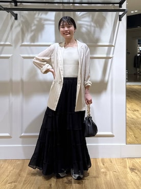 「A part by（アパートバイ）の≪追加3≫シアーWジャケット（テーラードジャケット、ベージュ系）」を使った、ゆいぴさん（レディース・156cm）の春コーディネート