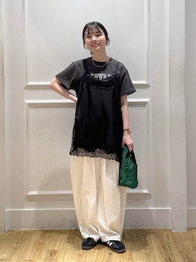 「A part by（アパートバイ）のCollege_Tシャツ（Tシャツ/カットソー、グレー系）」を使った、ゆいぴさん（レディース・156cm）の春コーディネート