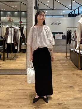 「A part by（アパートバイ）のバルーンドットブラウス（シャツ/ブラウス）」を使った、ゆいぴさん（レディース・156cm）の夏コーディネート