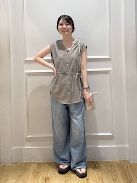 「A part by（アパートバイ）のテンセルデニムパンツ（デニムパンツ、ブルー系）」を使った、ゆいぴさん（レディース・156cm）の夏コーディネート