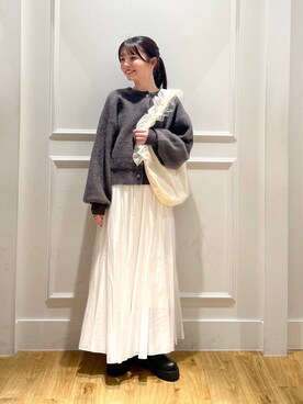 「A part by（アパートバイ）のチュールハンドルトート（ショルダーバッグ）」を使った、ゆいぴさん（レディース・156cm）の秋コーディネート