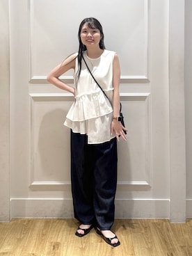 「A part by（アパートバイ）のウェーブバーネックレス（Necklace、ゴールド系）」を使った、ゆいぴさん（レディース・156cm）の夏コーディネート