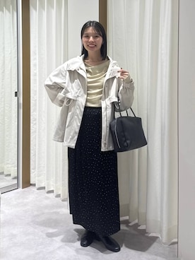 「A part by（アパートバイ）の【撥水加工】スタンドブルゾン（ブルゾン、ベージュ系）」を使った、ゆいぴさん（レディース・156cm）の秋コーディネート