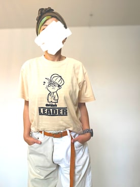 「おともだちのイベントTのアイテム（Tシャツ/カットソー、ベージュ系）」を使った、いうさん（レディース・157cm）の夏コーディネート