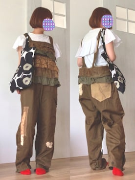 「RehersalL（リハーズオール）のアイテム（オールインワン・サロペット）」を使った、まっきぃ〜さん（レディース・156cm）の夏コーディネート