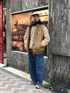 「MANASTASH（マナスタッシュ）のアイテム（ダウンジャケット/コート）」を使った、Funachangさん（メンズ・177cm）の冬コーディネート