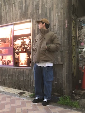 「コラボレーション」｜「アイテム（ダウンジャケット/コート）」を使った、Funachangさん（メンズ・177cm）の秋コーディネート