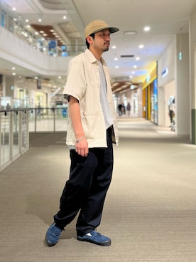「ワークシャツ」｜「アイテム（グレー系）」を使った、Funachangさん（メンズ・177cm）の春コーディネート