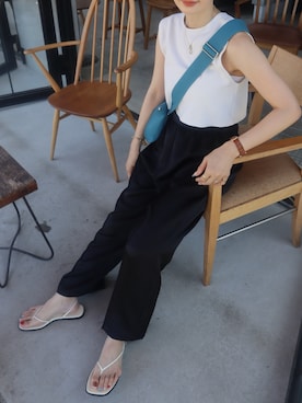 「TODAYFUL（トゥデイフル）のSmooth Short Tops（T Shirts、ホワイト系）」を使った、miisuuzuukiiさん（レディース・162cm）の夏コーディネート