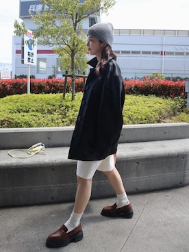 「CANAL JEAN（キャナルジーン）のEl mar　カラーリブニットCAP（ニットキャップ/ビーニー、グレー系）」を使った、miisuuzuukiiさん（レディース・162cm）の春コーディネート