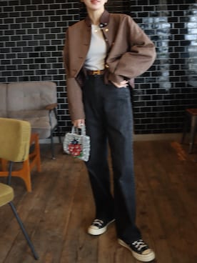 「アイテム（ノーカラージャケット）」を使った、miisuuzuukiiさん（レディース・162cm）の冬コーディネート