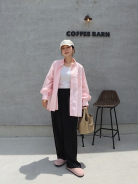 「BIRKENSTOCK（ビルケンシュトック）のBIRKENSTOCK BOSTON LEVE PINK CLAY / ビルケンシュトック ボストン レーヴェ ピンク クレイ（Sandals、ピンク系）」を使った、miisuuzuukiiさん（レディース・162cm）の夏コーディネート