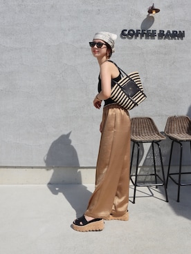 「NICENICE MOMENT（ナイスナイスモーメント）の【別注】＜NICENICE MOMENT for 6＞ONE SHOULDER TOP/トップス（Other tops、ブラック系）」を使った、miisuuzuukiiさん（レディース・162cm）の夏コーディネート