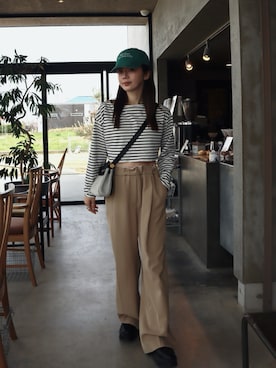 「Saturdays Golf（サタデーズゴルフ）のWashed cap（キャップ、グリーン系）」を使った、miisuuzuukiiさん（レディース・162cm）の春コーディネート
