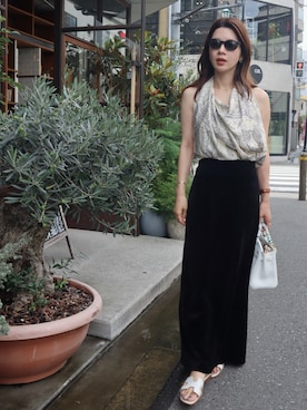 「ëpaのアイテム（スカート、ブラック系）」を使った、miisuuzuukiiさん（レディース・162cm）の夏コーディネート