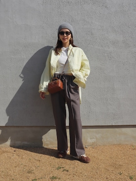 「CANAL JEAN（キャナルジーン）のEl mar　カラーリブニットCAP（ニットキャップ/ビーニー、グレー系）」を使った、miisuuzuukiiさん（レディース・162cm）の秋コーディネート