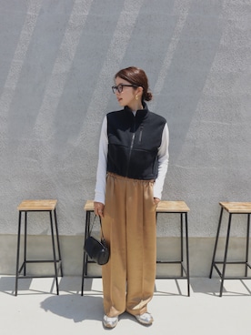 「ëpaのアイテム（Vest、ブラック系）」を使った、miisuuzuukiiさん（レディース・162cm）の夏コーディネート
