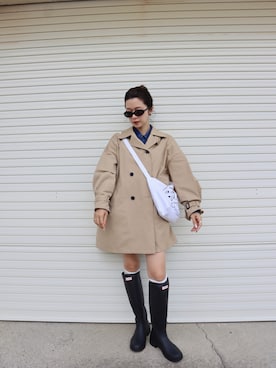 「HUNTER（ハンター）のユニセックス エッセンシャル トール ブーツ（レインシューズ、ブラック系）」を使った、miisuuzuukiiさん（レディース・162cm）の秋コーディネート