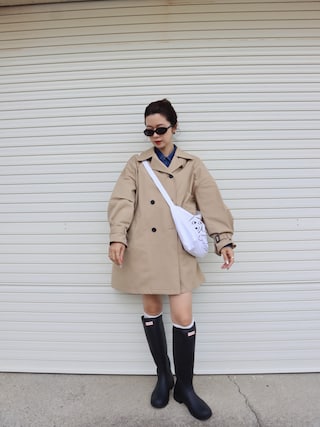 「HUNTER(ハンター)のユニセックス エッセンシャル トール ブーツ(レインシューズ)」を使った、miisuuzuukiiさん(レディース・162cm)の秋コーディネート