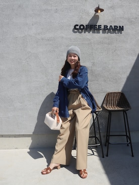 「CANAL JEAN（キャナルジーン）のEl mar　カラーリブニットCAP（ニットキャップ/ビーニー、グレー系）」を使った、miisuuzuukiiさん（レディース・162cm）の春コーディネート