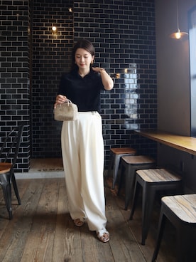 「ëpaのアイテム（ポロシャツ、ブラック系）」を使った、miisuuzuukiiさん（レディース・162cm）の夏コーディネート