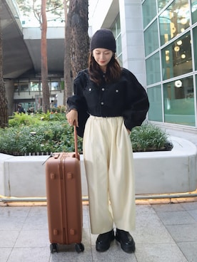 「アイテム（スーツケース/キャリーバッグ）」を使った、miisuuzuukiiさん（レディース・162cm）の秋コーディネート