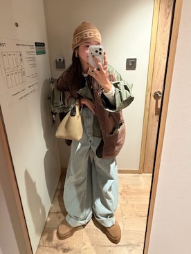 「アイテム（ニットキャップ/ビーニー）」を使った、miisuuzuukiiさん（レディース・162cm）の冬コーディネート