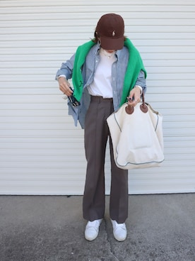 「YOUNG&OLSEN The DRYGOODS STORE（ヤングアンドオルセン）の【YOUNG & OLSEN】 CANVAS CARRYALL TOTE（トートバッグ）」を使った、miisuuzuukiiさん（レディース・162cm）の春コーディネート
