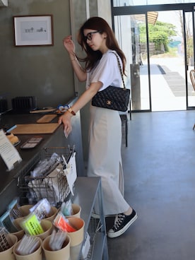 「ëpaのアイテム（Tシャツ/カットソー、ホワイト系）」を使った、miisuuzuukiiさん（レディース・162cm）の夏コーディネート