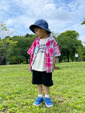 「RADCHAP（ラッドチャップ）のアイテム（トップス）」を使った、SORAさん（キッズ・90cm）の夏コーディネート