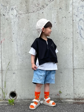 「アイテム（キャップ）」を使った、SORAさん（キッズ・90cm）の春コーディネート
