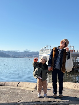 「アイテム（キャップ）」を使った、komaさん（キッズ・100cm）の秋コーディネート