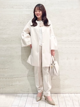 「アイテム（ブローチ/コサージュ、ベージュ系）」を使った、かほさん（レディース・153cm）の春コーディネート