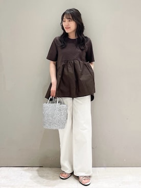 「OPAQUE.CLIP（オペークドットクリップ）の◆ペプラムドッキングカットソー【洗濯機洗い可】（Tシャツ/カットソー）」を使った、かほさん（レディース・153cm）の春コーディネート