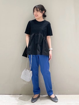 「OPAQUE.CLIP（オペークドットクリップ）の◆ペプラムドッキングカットソー【洗濯機洗い可】（Tシャツ/カットソー）」を使った、かほさん（レディース・153cm）の春コーディネート