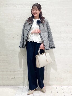 「アイテム（ノーカラージャケット、ブラック系）」を使った、かほさん（レディース・153cm）の春コーディネート