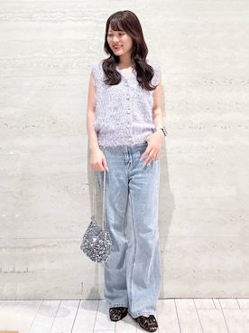 「アイテム（ベスト、パープル系）」を使った、かほさん（レディース・153cm）の夏コーディネート