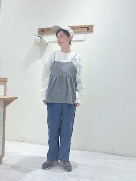「Samansa Mos2 blue（サマンサモスモスブルー）のアイテム（キャップ）」を使った、くぼでらさん（レディース・156cm）の春コーディネート