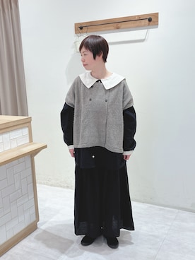 「Samansa Mos2（サマンサ モスモス）の配色前後2WAYブラウス（シャツ/ブラウス）」を使った、くぼでらさん（レディース・156cm）の冬コーディネート