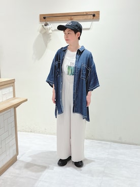 「Samansa Mos2 blue（サマンサモスモスブルー）のアイテム（キャップ）」を使った、くぼでらさん（レディース・156cm）の春コーディネート