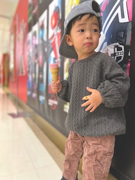 「アイテム（キャップ）」を使った、HARUMAさん（キッズ・90cm）の冬コーディネート