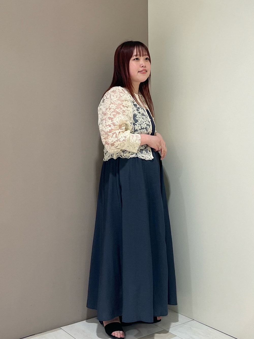 「KBF、kbf_ootd、デートコーデ、ワンピース、キャミワンピ、休日スタイル、お出かけコーデ、ラクチンコーデ、ブラウス、シアートップス、ロングワンピース」｜「KBFのカップインギャザーキャミワンピース（ワンピース、ブルー系）」を使った、くろさん（レディース・160cm）の春コーディネートの1枚目の写真
