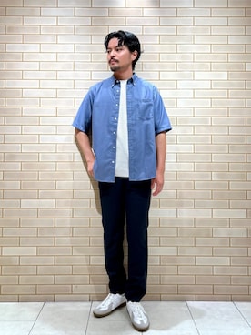 坂本裕太さんの「L/A ポンチ ボーダー ワイドカラー Tシャツ」を使ったコーディネート