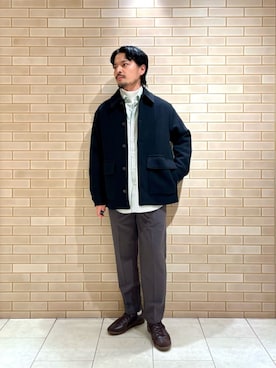 「アイテム（カバーオール）」を使った、坂本裕太さん（メンズ・168cm）の冬コーディネート