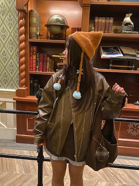 「アイテム（ライダースジャケット）」を使った、㌋さん（レディース・151cm）の秋コーディネート