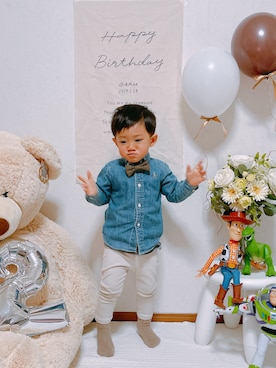 「アイテム（チノパンツ）」を使った、GAKUさん（キッズ・90cm）の春コーディネート