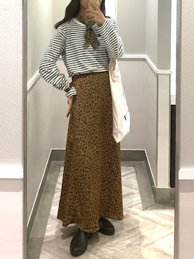 「柄×柄」｜「アイテム（レインシューズ）」を使った、niinanaさん（レディース・155cm）の秋コーディネート