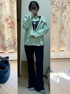 「アイテム（デニムジャケット、グリーン系）」を使った、Yuyunさん（レディース・156cm）の秋コーディネート