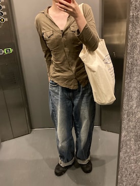 「JAMES PERSE（ジェームスパース）のアイテム（シャツ/ブラウス）」を使った、kinuatuageさん（レディース・158cm）の秋コーディネート